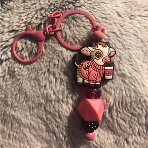 Thirsty Thelma Highland Cow Pink Keychain